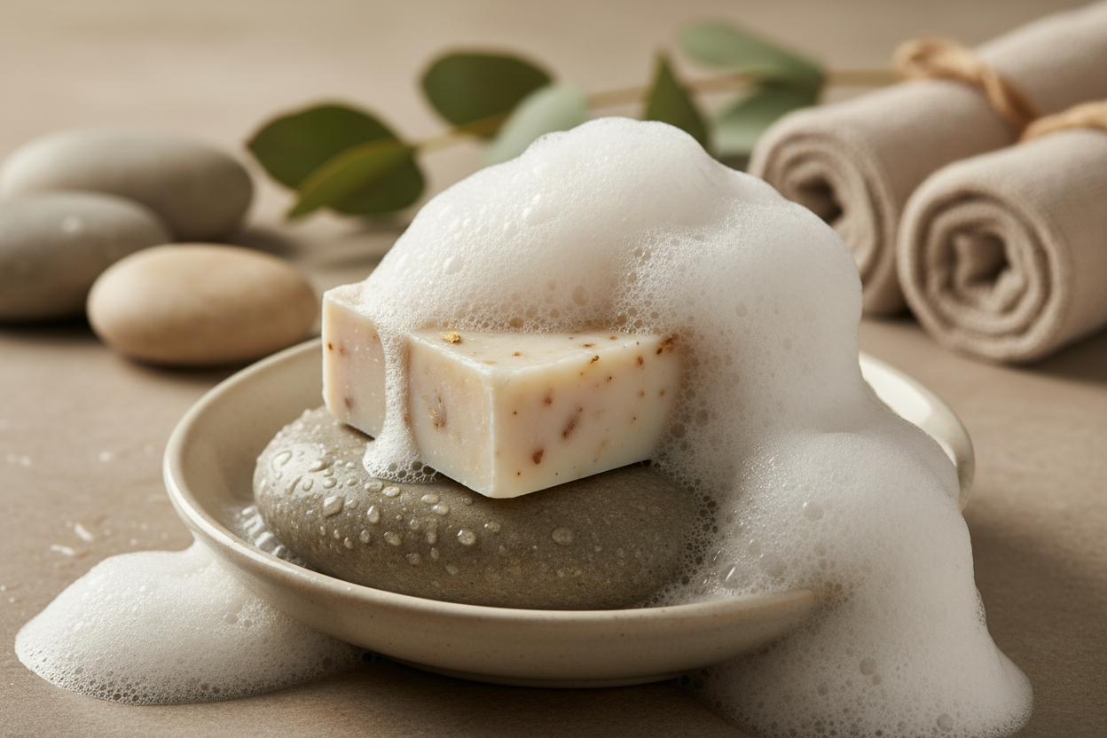 savon avec mousse volumineuse