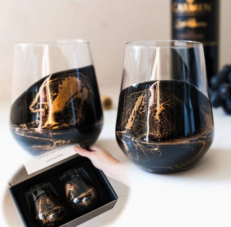 Verres à vin rehaussés de résine – Coffret de 2