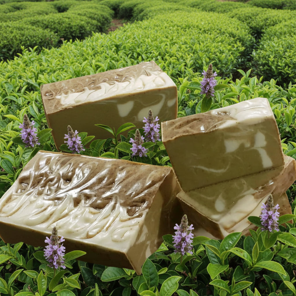 Savon naturel en barre au Lait de Chèvre : Thé Vert avec Beurre de Karité & Argile Kaolin