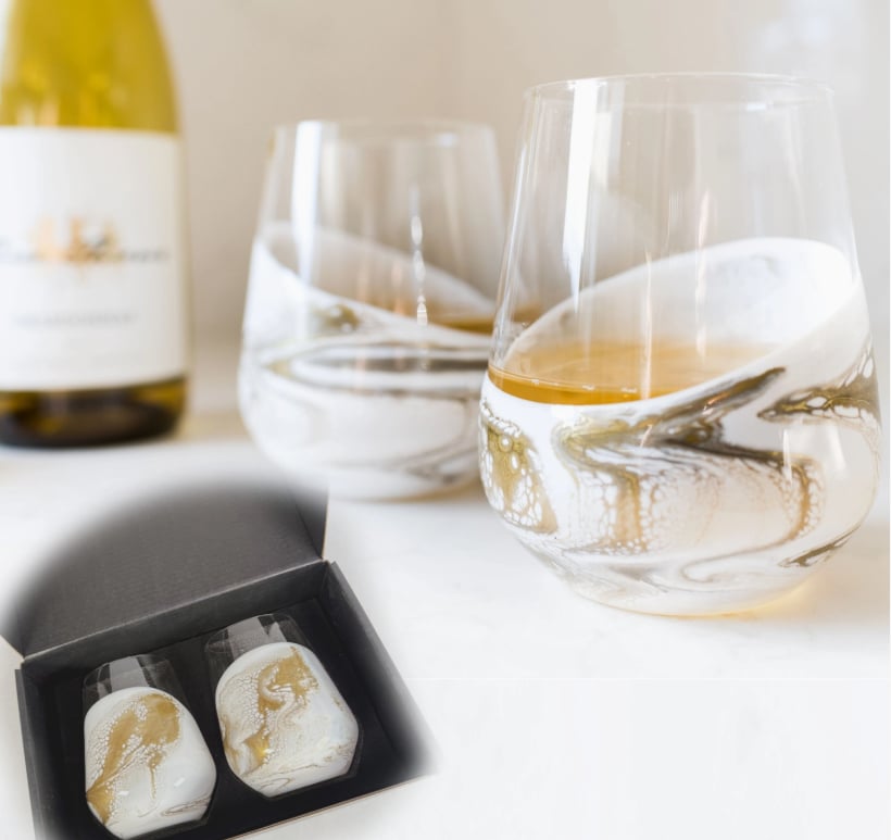 Verres à vin rehaussés de résine – Coffret de 2