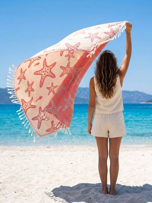 Fouta turque Étoile de mer | Peshtemal en mousseline 3 couches: Red