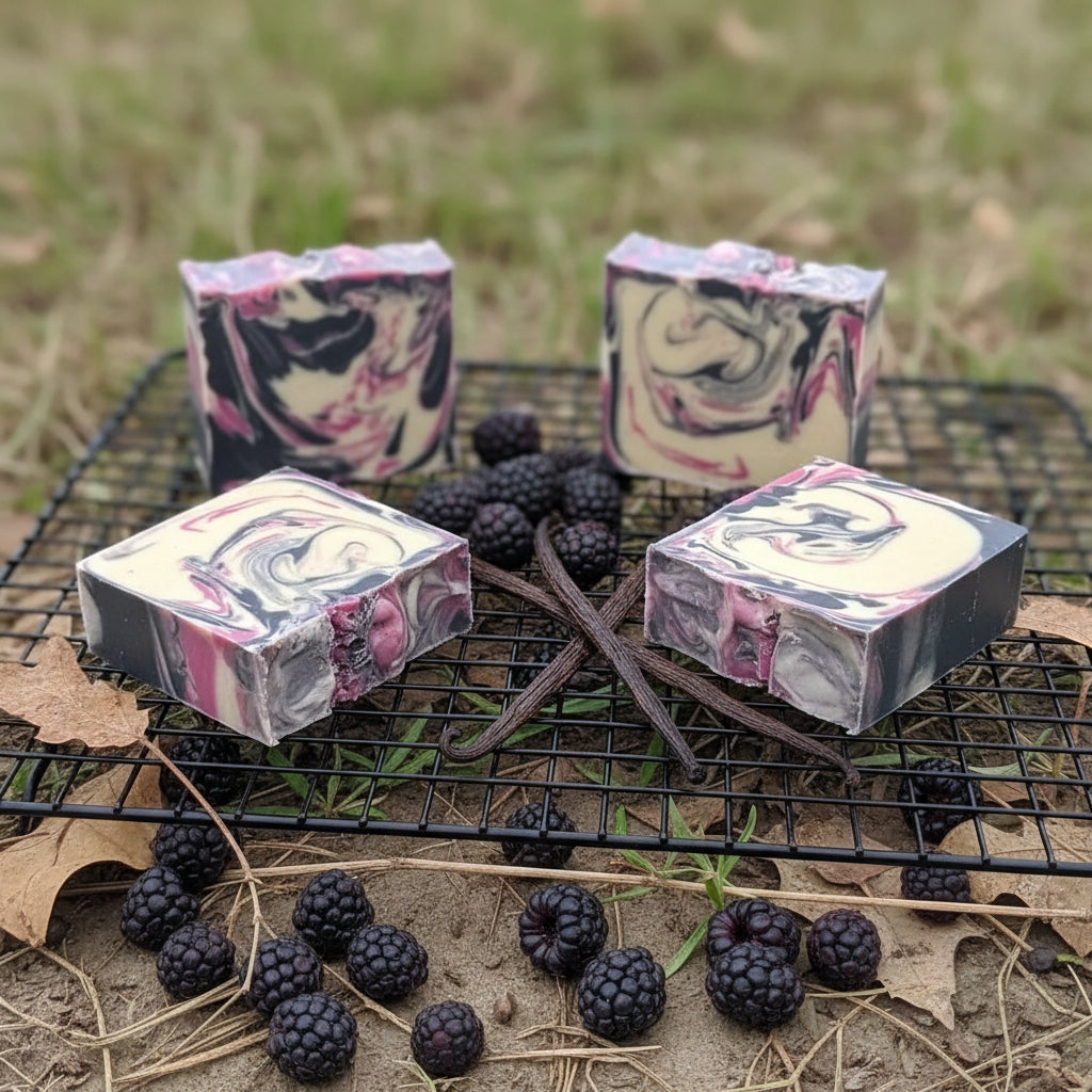 Savon naturel en barre au lait de chèvre : framboise noire, vanille et beurre de karité