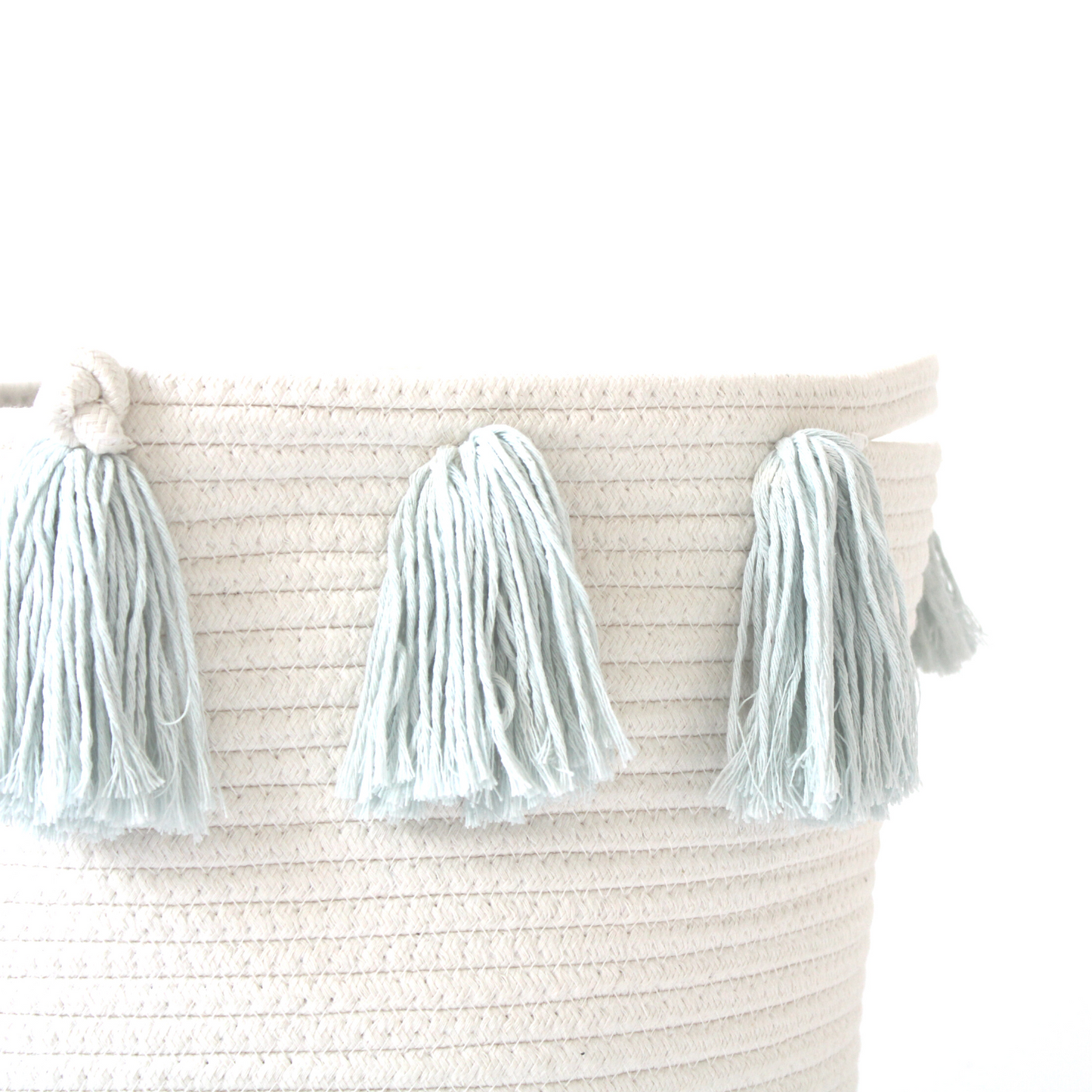 Grand Panier Bohème à Tassels — Bleu Ciel Doux | Coton Éco-Responsable