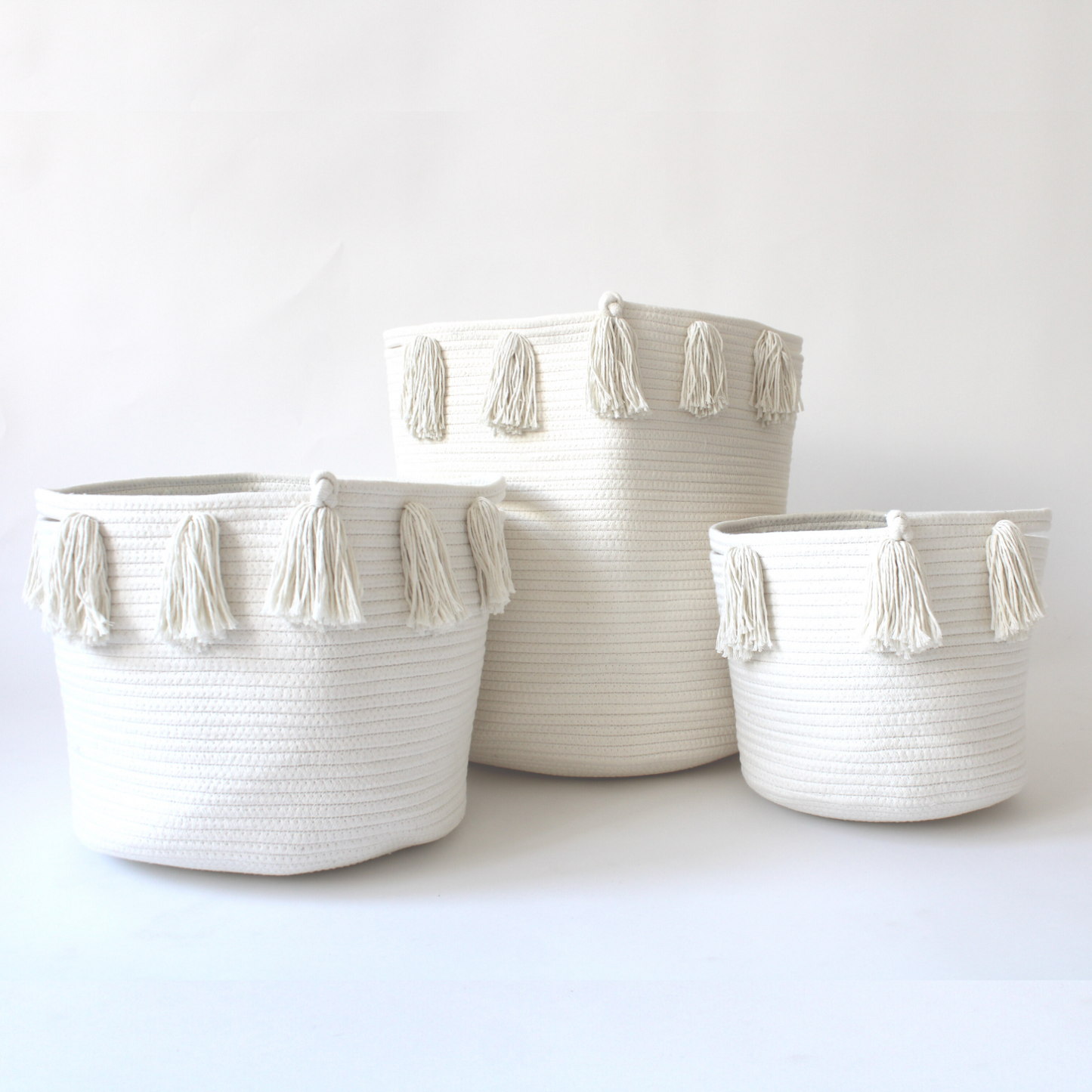 Grand Panier Bohème à Tassels — Blanc Naturel | Coton Éco-Responsable