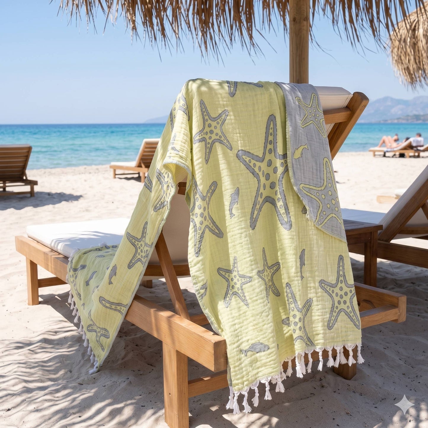 Fouta turque Étoile de mer | Peshtemal en mousseline 3 couches: Or