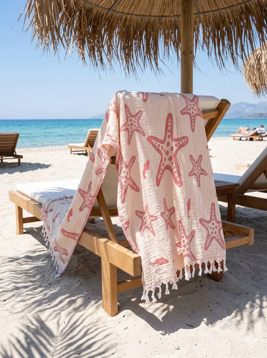 Fouta turque Étoile de mer | Peshtemal en mousseline 3 couches: Red