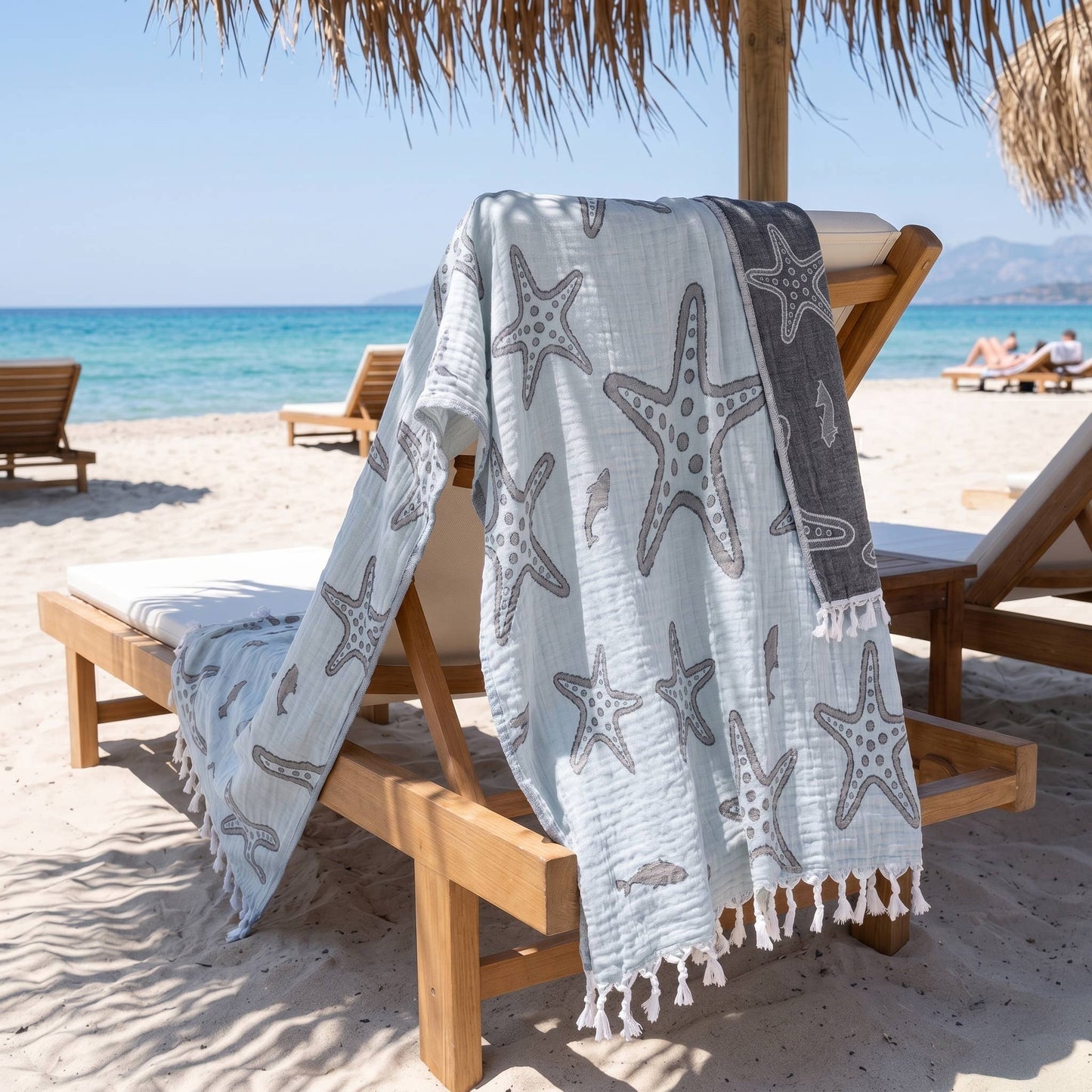Fouta turque Étoile de mer | Peshtemal en mousseline 3 couches: Or