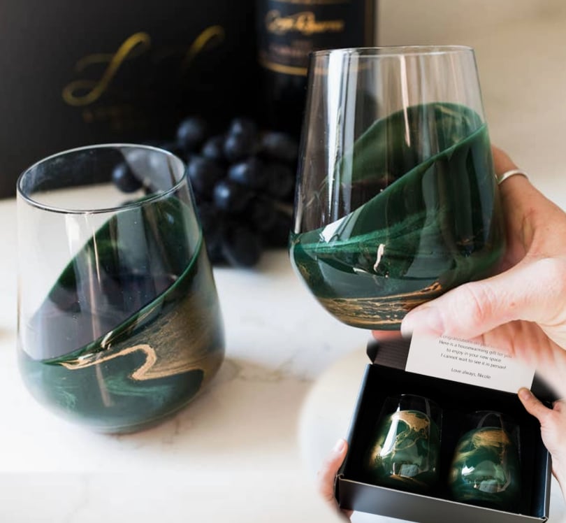 Verres à vin rehaussés de résine – Coffret de 2