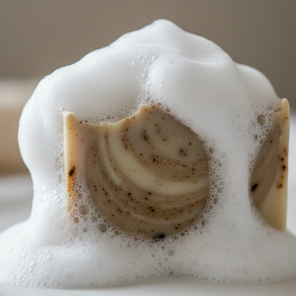 Mousse volumineuse sur un savon Naturel