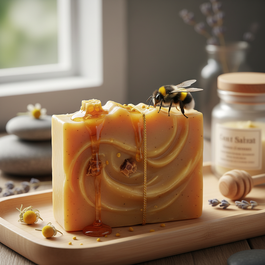 savon avec une touche de miel et une abeille 